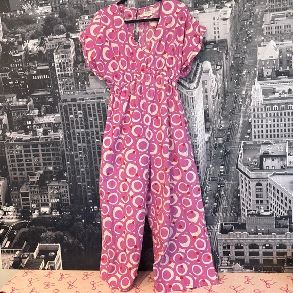 Cost Plus World Market Pants - World Market Pink Abstract Print Cropped Jumpsuit Size S/M